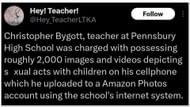 An investigation that began on December 5 prompted Bygott's arrest (Image via X/@Hey!Teacher!/)